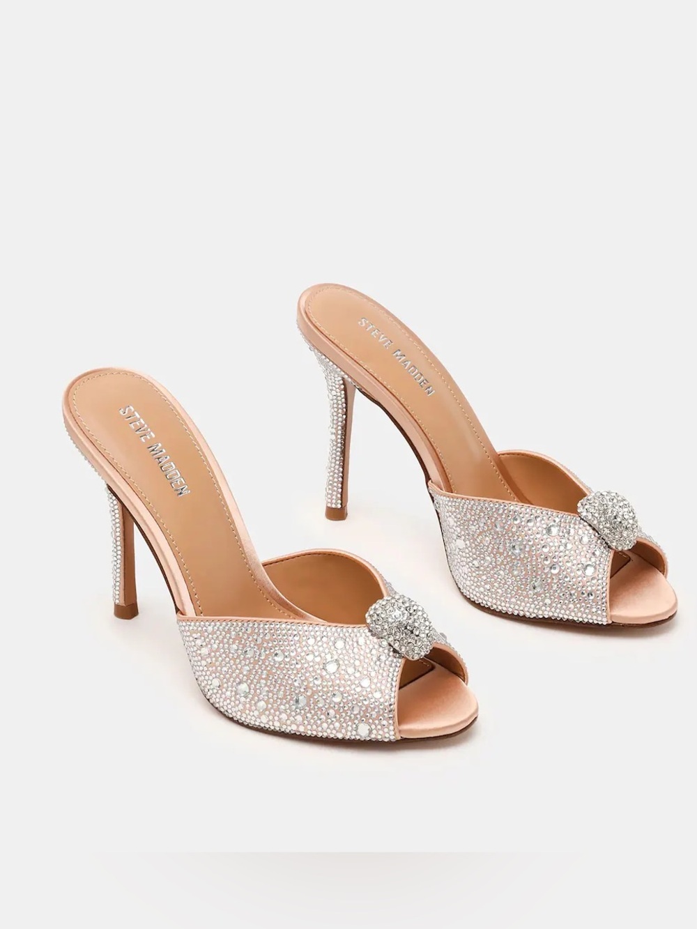 Steve Madden Blush Crystal-Embellished Open Mule Heels